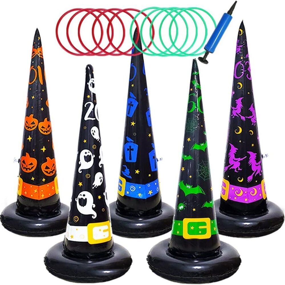 5PK Halloween Inflatable Witch Hat Ring Toss Game With Air Pump - Games Toys for
